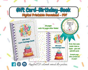 Birthday Gift Card Book - DIY Care Package - PDF Download - 20 Pages - Happy Birthday - Printables