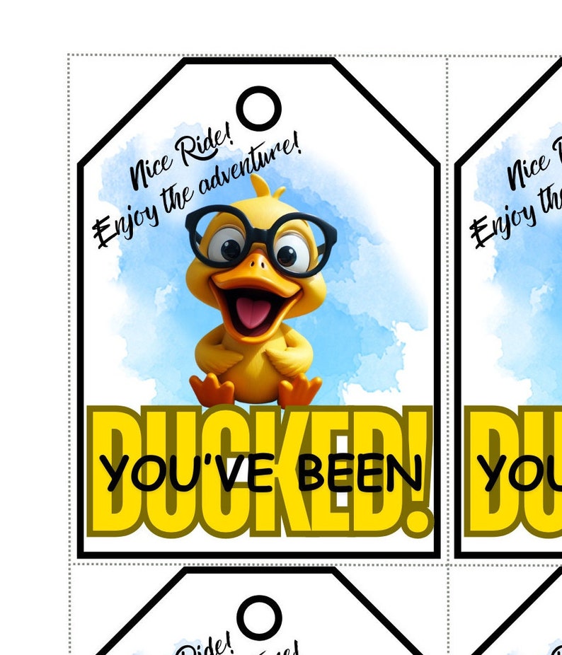 You've Been Ducked Nice Ride Printable Tags Cards PDF 4 4 1/4x 5x 1/2in