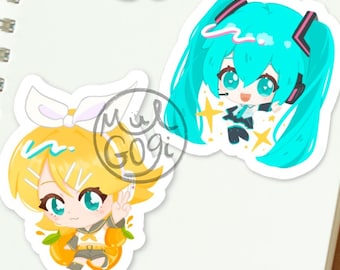 Hatsune Miku-sticker | Kagamine-ringsticker | Vocaloïde | Glanzend vinyl | 2,5 inch | Weerbestendig