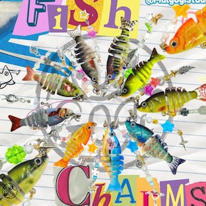 Fish Phone Charm with Beaded Jewelry / Fish Lure Keychain / Trinket Charm / Kawaii Y2K Fish Phone Charm Aesthetic / Handmade / heisei core