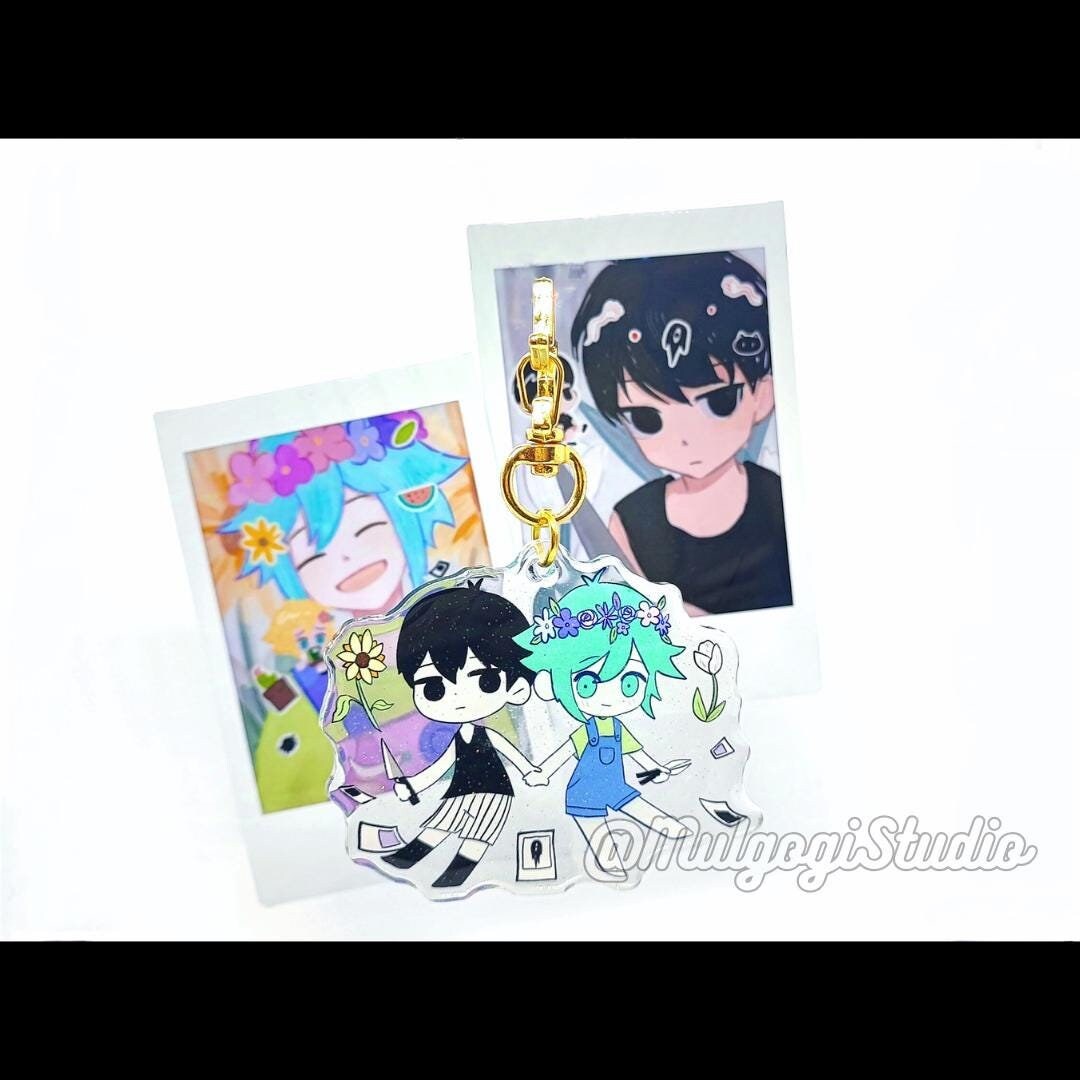 Omori Basil Sunflower Glitter Acrylic Keychain | Double Sided Epoxy | 2 ...