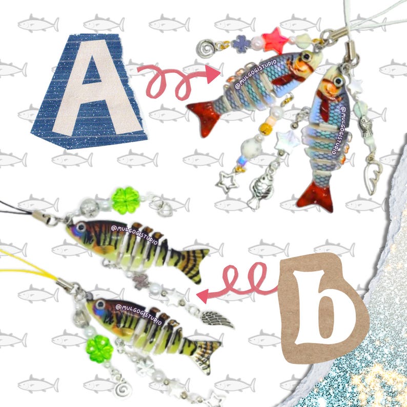 Fisch Anhänger mit Perlen Schmuck / Fisch Lock Schlüsselanhänger / Schmuckstück / Kawaii Y2K Ästhetik Fisch Anhänger / Handmade / heisei retro Bild 2