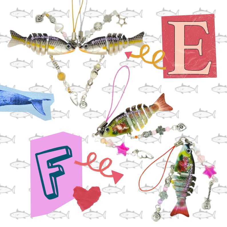 Fisch Anhänger mit Perlen Schmuck / Fisch Lock Schlüsselanhänger / Schmuckstück / Kawaii Y2K Ästhetik Fisch Anhänger / Handmade / heisei retro Bild 4