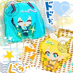 Hatsune Miku & Kagamine Rin Acrylic Keychain | Vocaloid | Double-sided Gradient Epoxy | 2.5&quot; Keychain Accessories