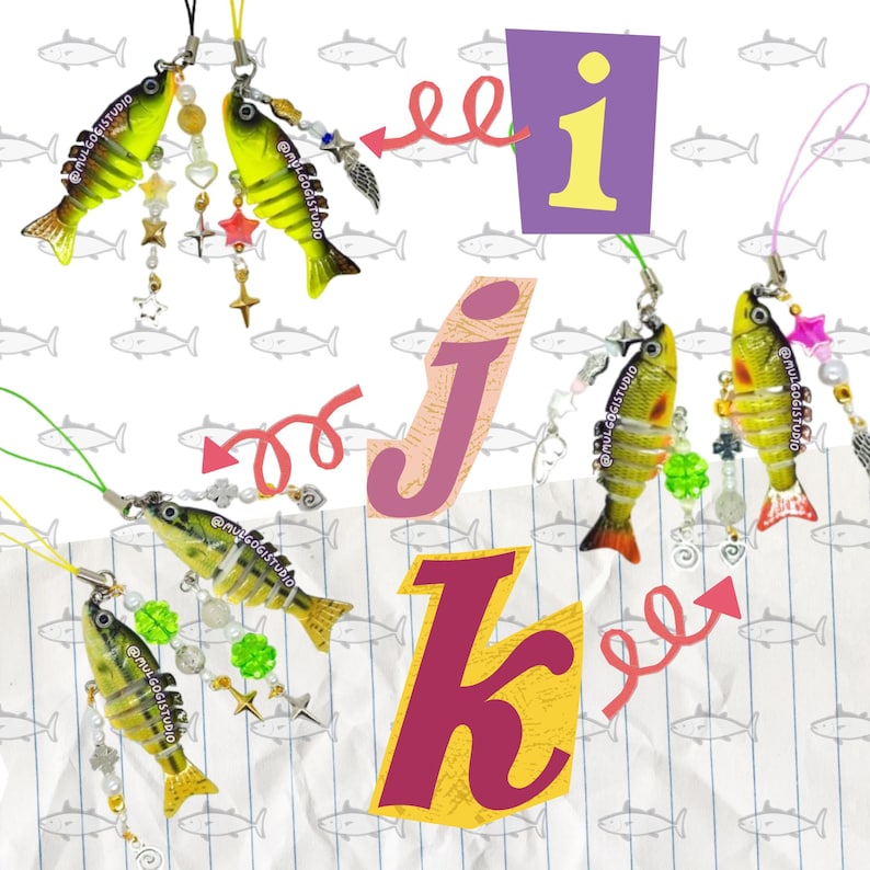 Fisch Anhänger mit Perlen Schmuck / Fisch Lock Schlüsselanhänger / Schmuckstück / Kawaii Y2K Ästhetik Fisch Anhänger / Handmade / heisei retro Bild 6