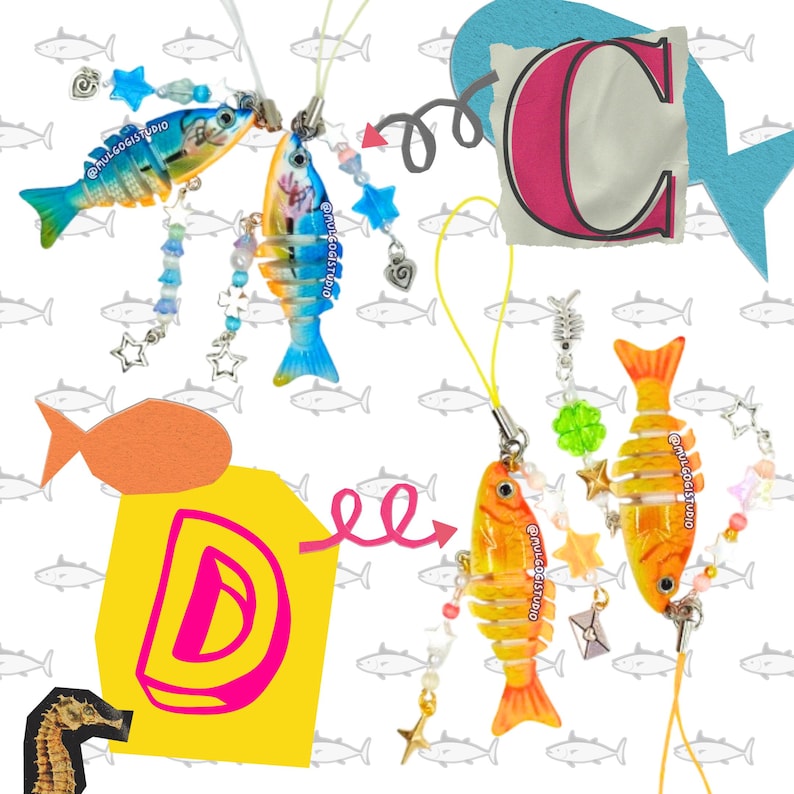 Fisch Anhänger mit Perlen Schmuck / Fisch Lock Schlüsselanhänger / Schmuckstück / Kawaii Y2K Ästhetik Fisch Anhänger / Handmade / heisei retro Bild 3