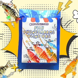 Fish Phone charm with Beaded Jewelry Blindbag / Fish Bait Keychain / Fish Lure Keychain / Blindbox / Kawaii Y2K Fish Aesthetic / Handmade