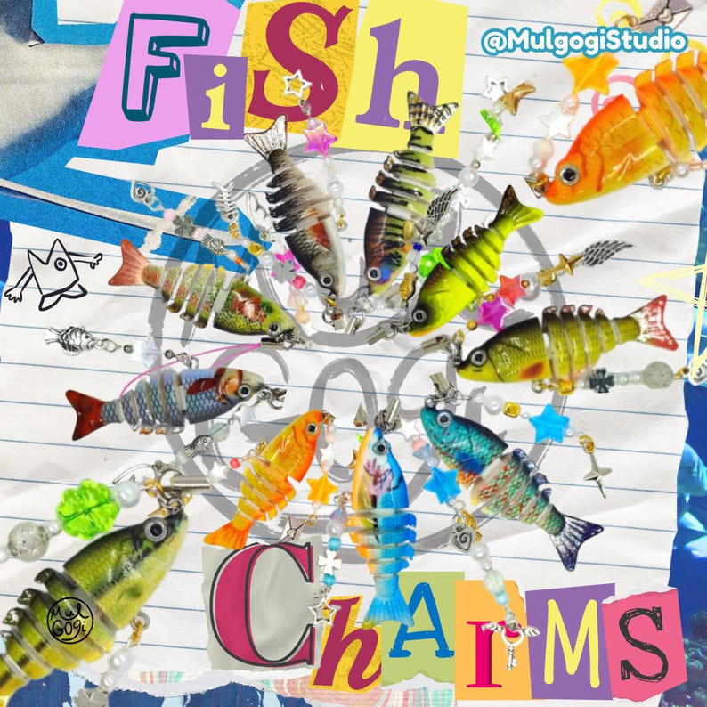 Fisch Anhänger mit Perlen Schmuck / Fisch Lock Schlüsselanhänger / Schmuckstück / Kawaii Y2K Ästhetik Fisch Anhänger / Handmade / heisei retro Bild 1