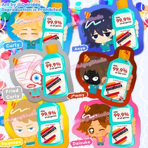 Stickers chibi rince-bouche | Anya | Daisuke | Swansea | bouclés | Jimmy | Vinyle brillant | 3 pouces | Autocollant imperméable