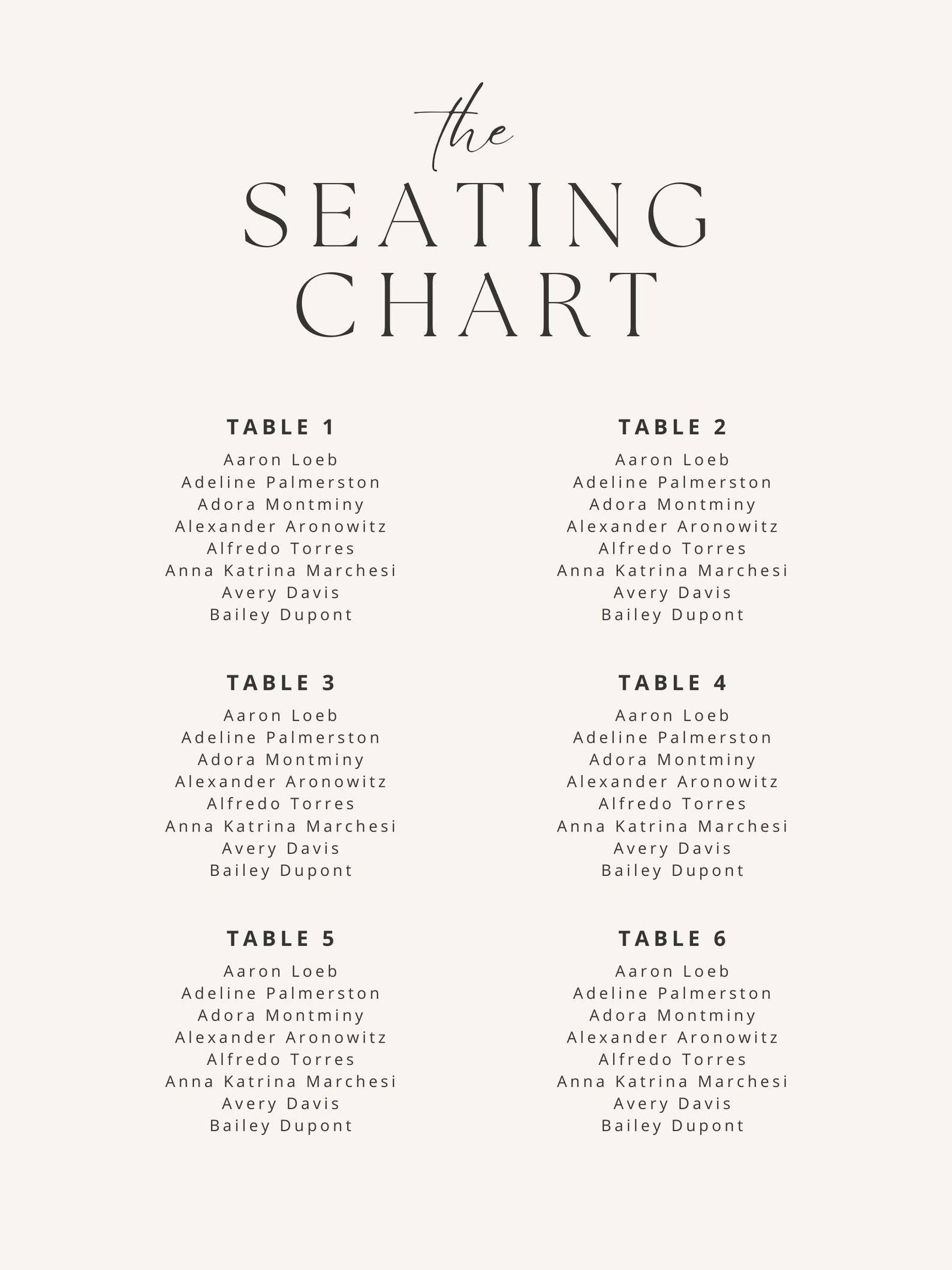 Timeless Wedding Seating Chart Printable Editable INSTANT Download