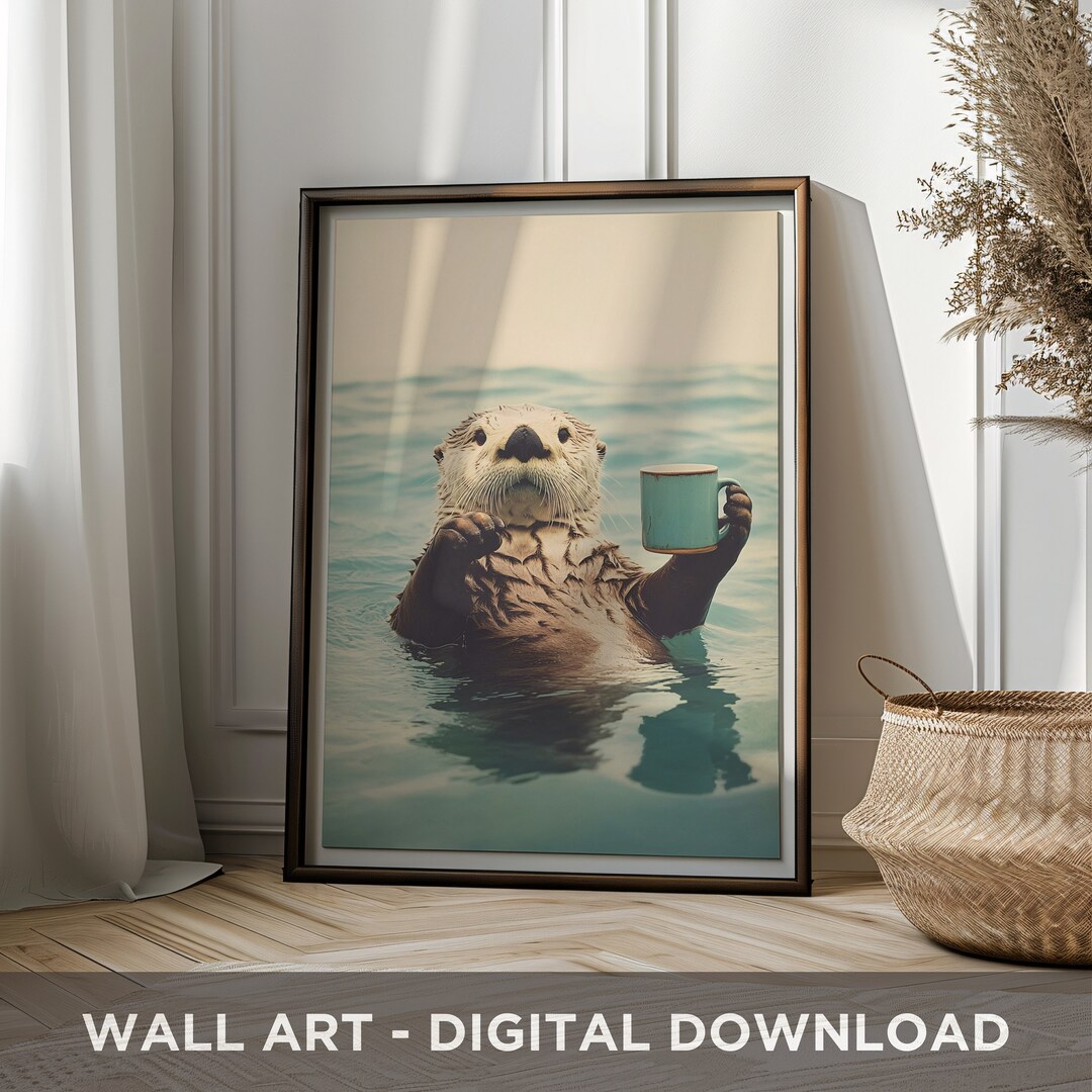 Otter Art Print Poster Sea Otter Coffee Poster Otter Lovers Gift Funny ...