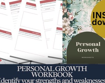 Cuaderno de trabajo de mentalidad imprimible / Hojas de trabajo de autodescubrimiento Planificador de establecimiento de metas Rastreador de hábitos Diario de crecimiento personal Descarga instantánea en PDF