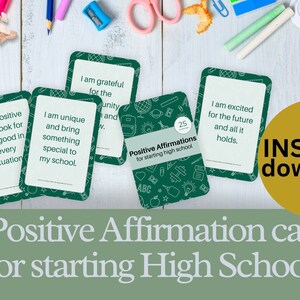 Affirmations positives imprimables pour les enfants qui commencent le lycée, cartes d'affirmation pour la nouvelle école, cartes flash de citations positives, estime de soi