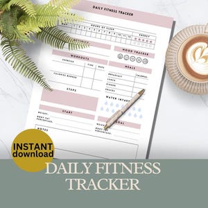 Daily Fitness Tracker Exercise Log Workout Planner Food Journal Wellness Tracker Weight Loss Tracker Goal Tracker INSTANT DOWNLOAD pc1