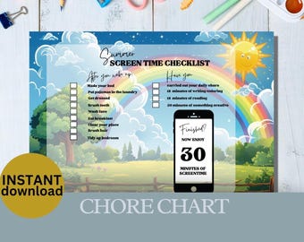 Screen Time Checklist for Kids Editable Chore Chart, Daily Tracker Summer Rules, Printable Screen Time Guide Printable Rules Daily Schedule