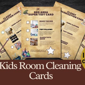 Editable Kid Cleaning Card Wizard Printable Chore Cards for Children Visual Cleaning Checklist Kids Routine Canva Template Montessori Chores