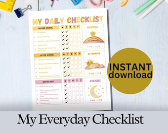 Editable Kid Daily School Checklist Responsibility Chart Customizable Morning to Night Planner To Do List Editable Children's Routine  Chart