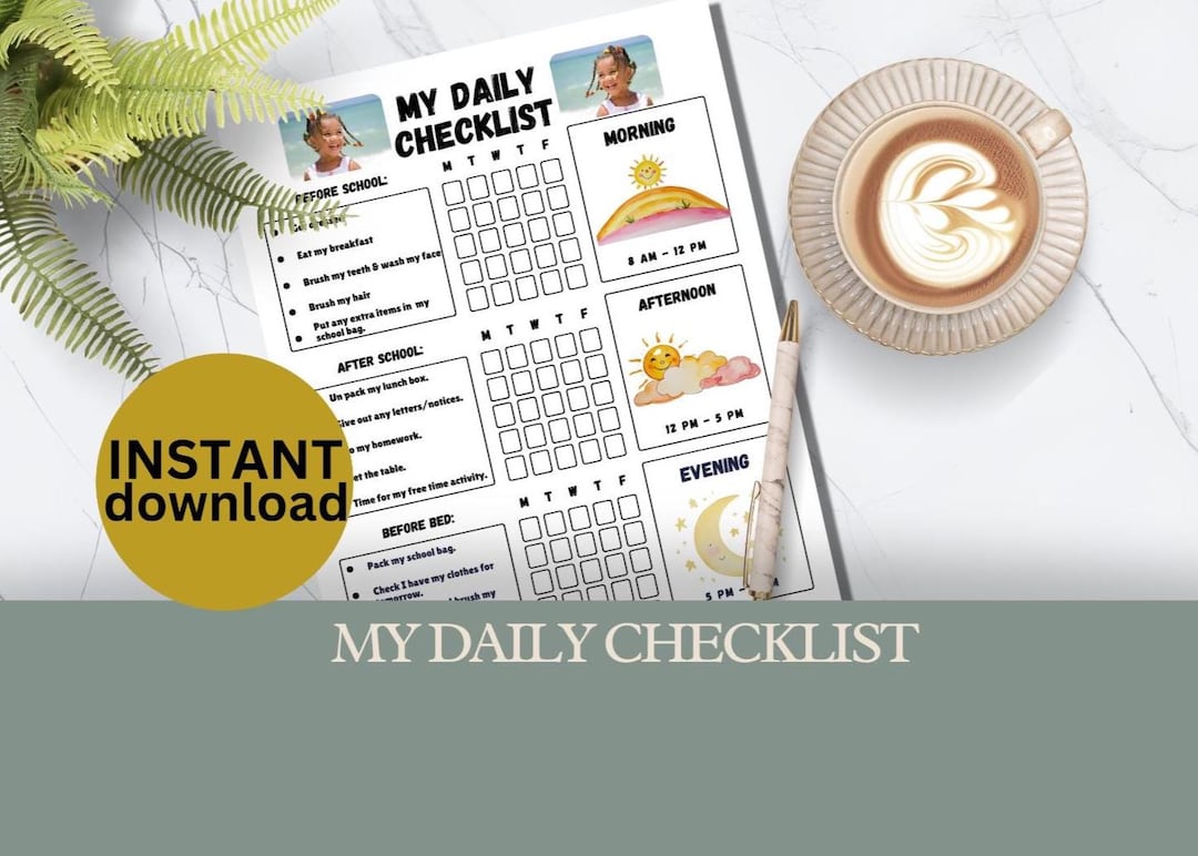 Editable Kids Daily Checklist Canva Template School Routine Char ...