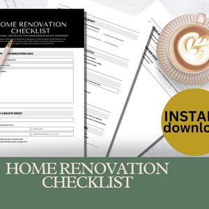 Home Renovation Checklist, Home Improvement Planner, Remodel Checklist, Home Renovation Timeline Interior Design, Budget Tracker PDF pc1