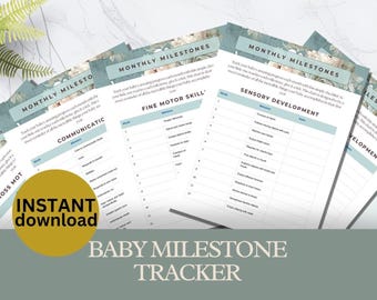 Seguimiento de hitos del bebé imprimible: Tabla de desarrollo de 0 a 12 meses (descarga digital)