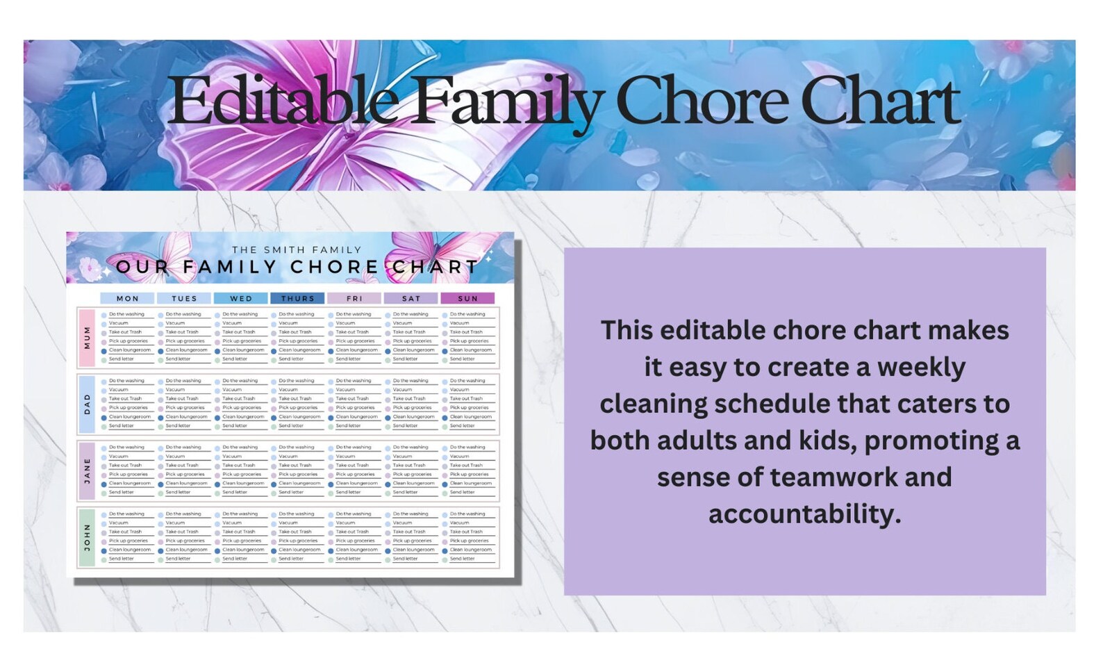 Chore Chart Printable Family Chore Chart Canva Template Editable Family ...