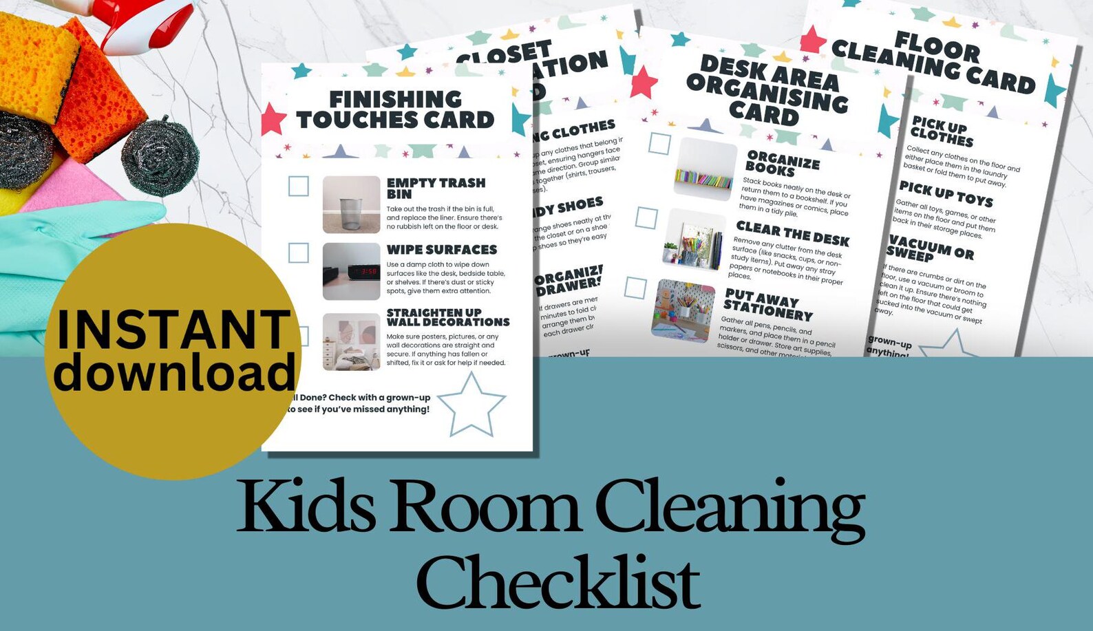 Editable Kids Room Cleaning Checklist Card Printable Chore Kids Routine ...