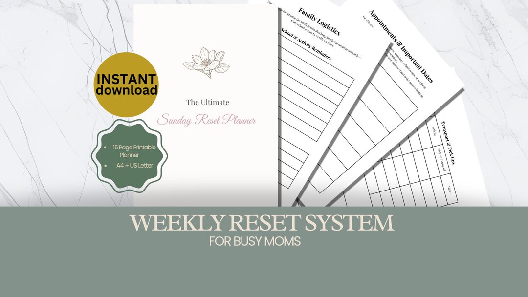 Sunday Reset Planner Printable Weekly Reset Routine for Busy Moms ...