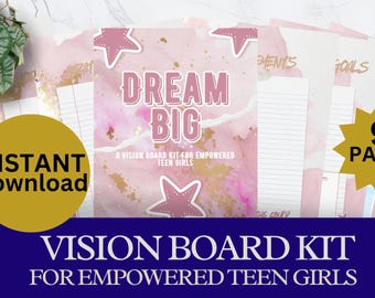 Kit Vision Board numérique pour adolescente Kit de démarrage imprimable Vision Board Tween Vision Board Party Tableau de rêve Canva Tableau imprimable Vision Board