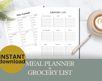 Boodschappenlijst en maaltijdplanner afdrukbare weekmenuplanner maaltijdvoorbereidingssjabloon digitale download voor gezinnen voedselbudget INSTANT DOWNLOAD GS1