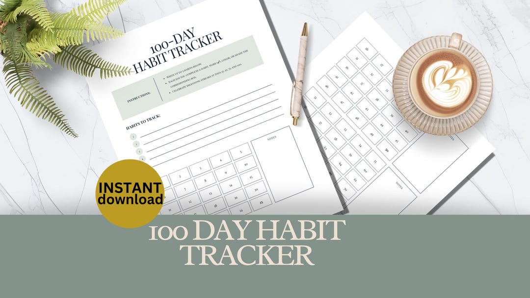 100 Day Habit Tracker Printable Minimal Habit Challenge Planner Build ...