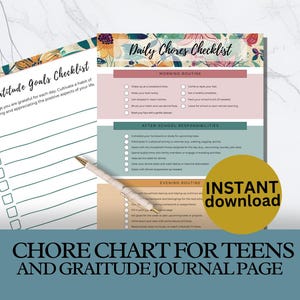 Daily Checklist for Teens Printable Teen Responsibility List Chore Chart ADHD Planner  Gratitude Journal Cleaning Schedule INSTANT DOWNLOAD