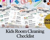 Editable Kids Room Cleaning Checklist Card Printable Chore Kids Routine Clean Room Guide Kids Cleaning Cards  ADHD Friendly Instant Download