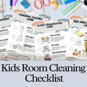 Bewerkbare checklistkaart schoonmaak kinderkamer Afdrukbaar karwei Gids kinderreinigingsroutine Reinigingskaarten voor kinderen ADHD-vriendelijk Direct downloaden
