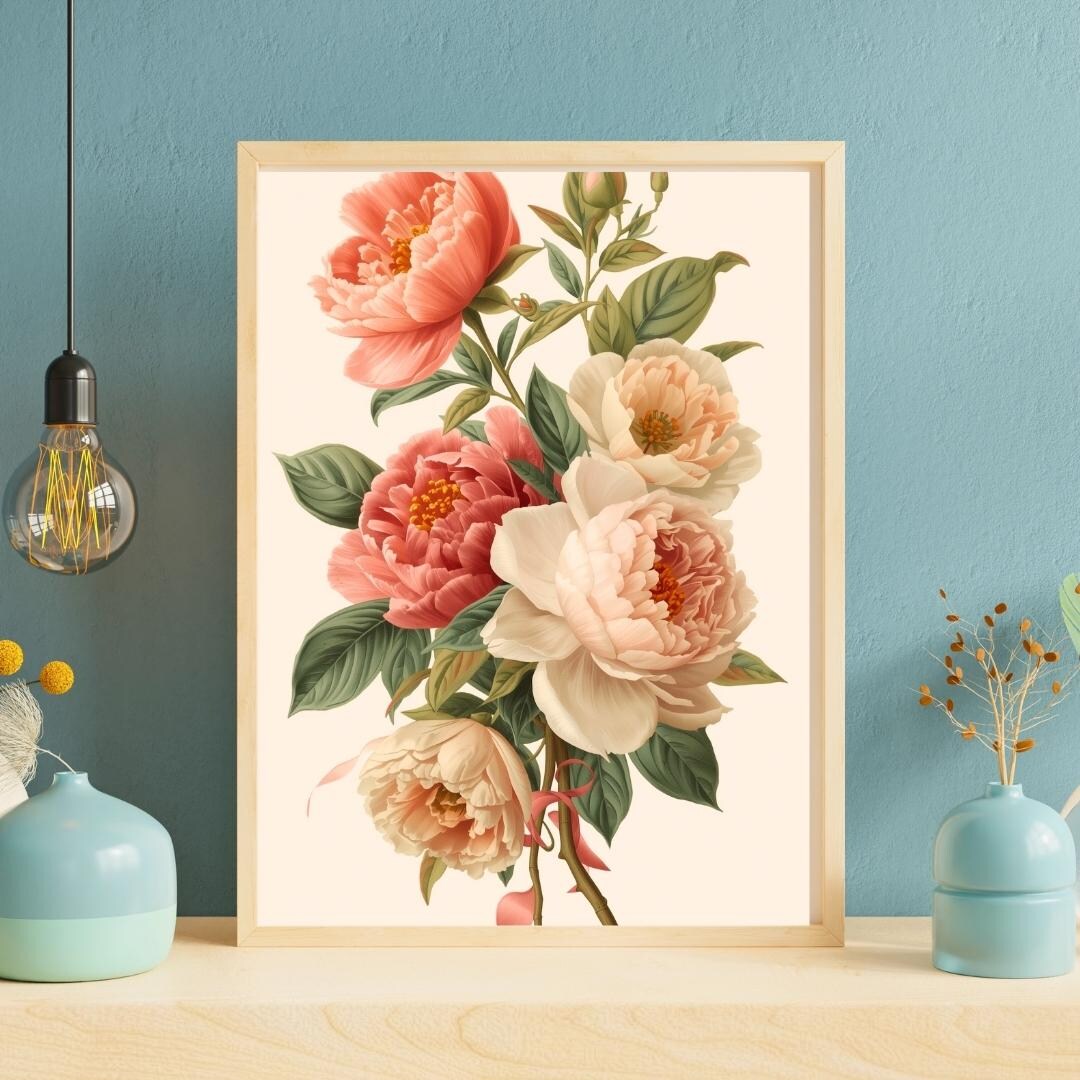 Vintage Botanical Art | Romantic Floral Valentine Print | Classic Rose ...