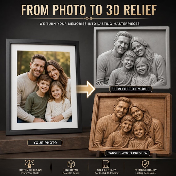 Custom CNC Relief STL from Photo, 2D Portrait to 3D Wood Carving Model, Family Photo Bas Relief (Digital Service)