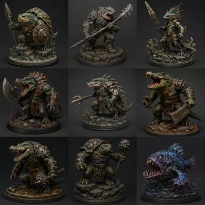 Ultimate Aquatic Warrior STL Pack, 9 Unique Swamp and Ocean Monsters for Fantasy RPG, Lizardmen Proxy Miniatures Bundle