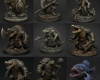 Ultimate Aquatic Warrior STL Pack, 9 Unique Swamp and Ocean Monsters for Fantasy RPG, Lizardmen Proxy Miniatures Bundle