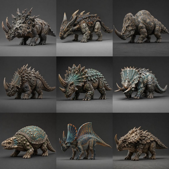 Armored Dinosaur Miniature Mega Bundle, Fantasy Triceratops STL Pack, Prehistoric Monster Collection, TTRPG Tabletop RPG Resin Print Files