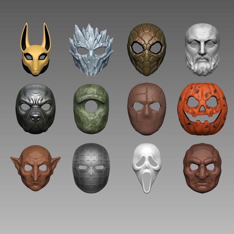 Scale Mask Models Collectible 12-pack Small Mask Models - Color 3D Print Ready (OBJ ...