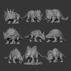 Armored Dinosaur Miniature Mega Bundle, Fantasy Triceratops STL Pack, Prehistoric Monster Collection, TTRPG Tabletop RPG Resin Print Files image 2