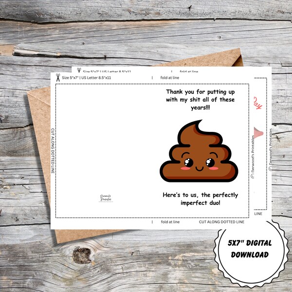 Printable Anniversary Card 5x7 Smiling Piling of Poop Blank Inside Card 5x7 Digital Download Happy Anniversary Print At Home Anniversary