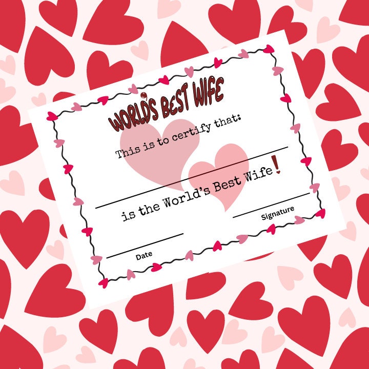 World's Best Wife Certificate, Wifey Award, Best Wife Award, Valentines ...