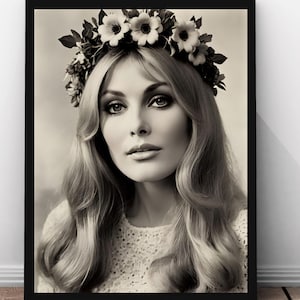 Sharon Tate Poster, Vintage Hollywood Print, 1960s Movie Star Art, Monochrome Wall Décor, Classic Film Icon, Retro Photography