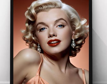 Marilyn Monroe Wall Art Printable, Vintage Hollywood Portrait, Iconic 1950s Movie Star Poster, Retro Glamour Digital Download
