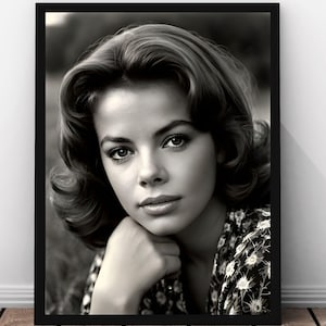 Natalie Wood Art Print, Classic Old Hollywood Actress Portrait, Vintage Black and White Wall Décor, Iconic Digital Film Star Art Poster
