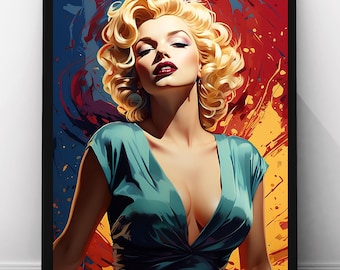 Marilyn Monroe Sultry Wall Art, Bold Abstract Expressionist Pop Art Print, Iconic Retro Glam Artwork, Vintage Old Hollywood Digital Download