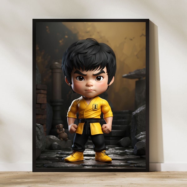Baby Bruce Lee Art Print, Kung Fu Master, Yellow Motivational Poster, Pop Culture Icon, Martial Arts Artwork, INSTANT DIGITAL DOWNLOAD