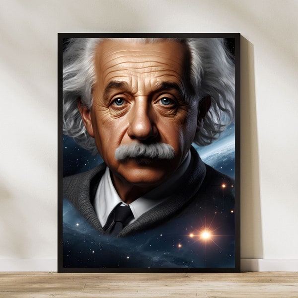 Albert Einstein Portrait Wall Art, Stampa scienziato, E=MC2 Pittura, Decorazione domestica eclettica, DOWNLOAD DIGITALE, file Jpeg