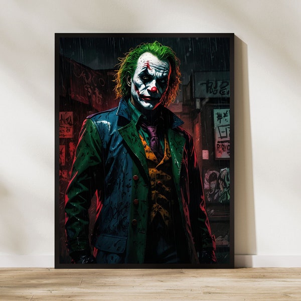 Joker Portrait, Iconic Villain Art, Batman Nemesis Poster, Digital Print, Game Room Decor, INSTANT DOWNLOAD, Jpegs