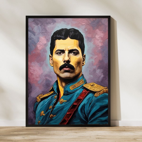 Portrait de Freddie Mercury, chanteur de la reine, peinture à l'huile Style art numérique, impression d'icônes de musique rock, téléchargement immédiat, fichiers Jpeg